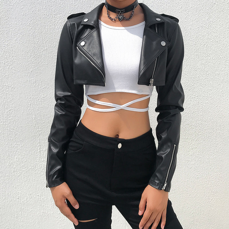 Solid Cropped Deri Ceket