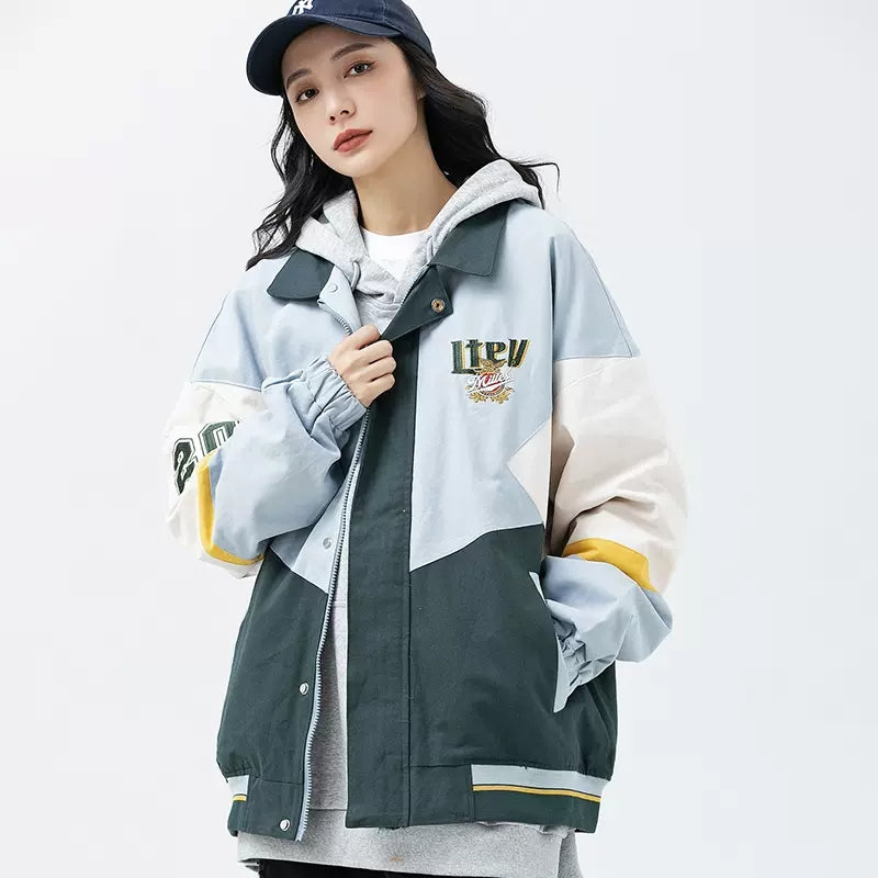 Streetwear Color Block Patchwork Ceket