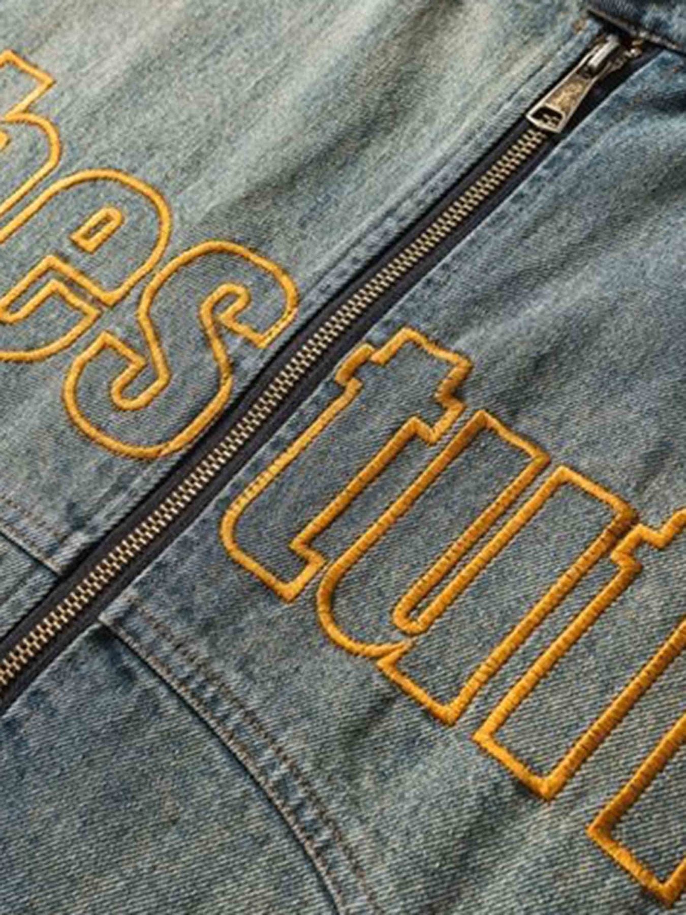 Badge Embroidered Denim Ceket