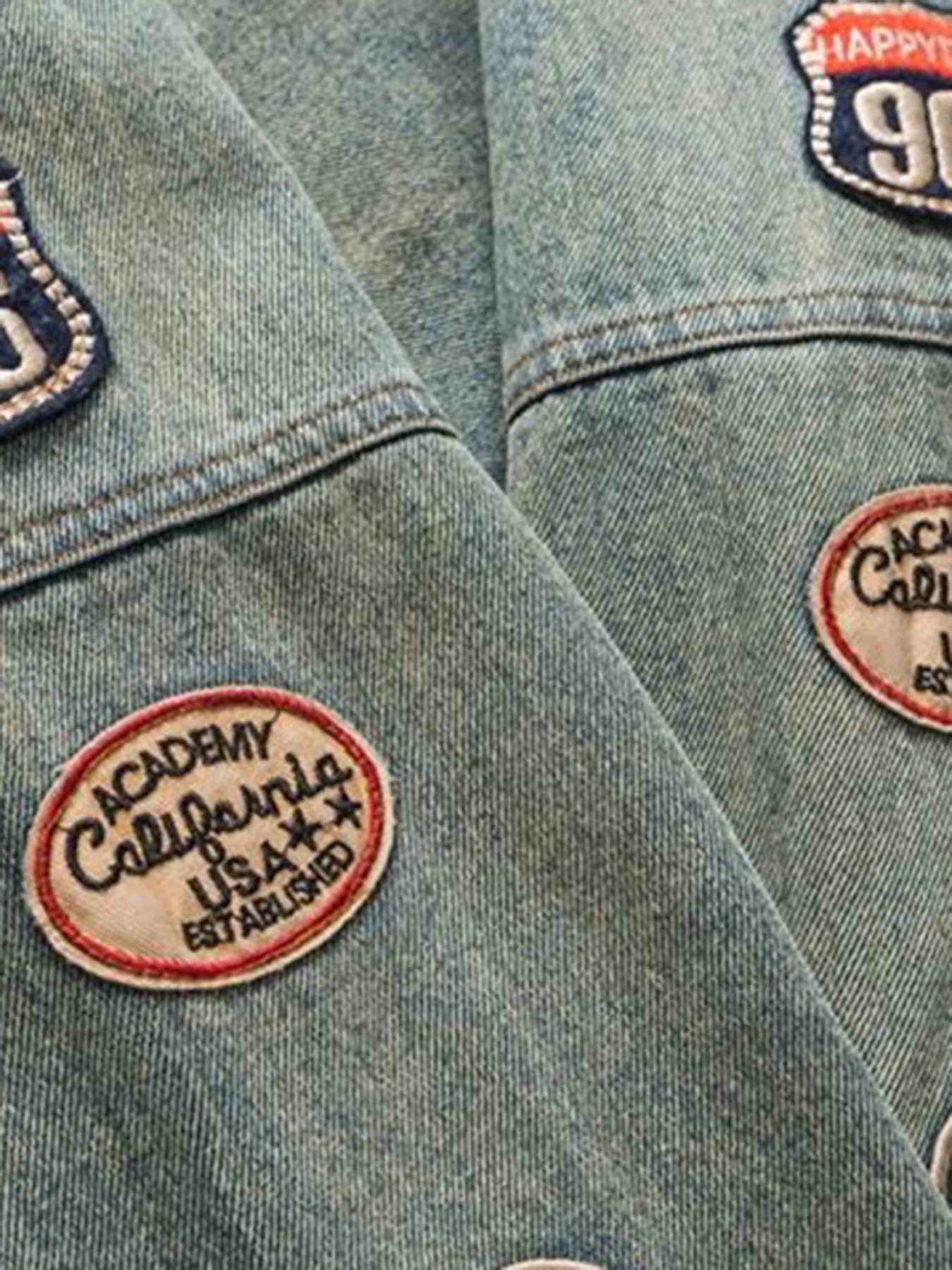 Badge Embroidered Denim Ceket