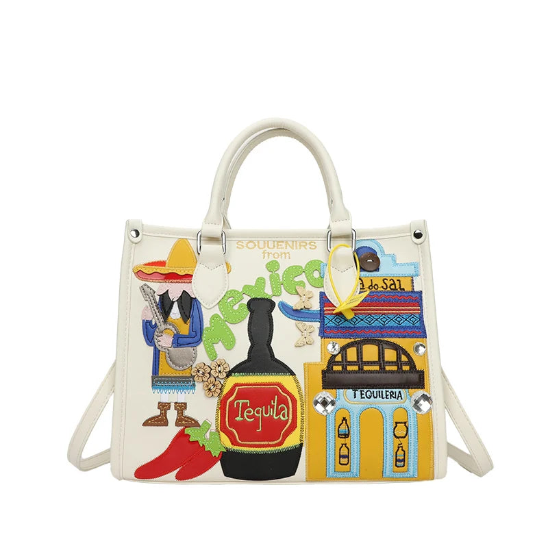 Bolsa transversal feminina com estampa mexicana 