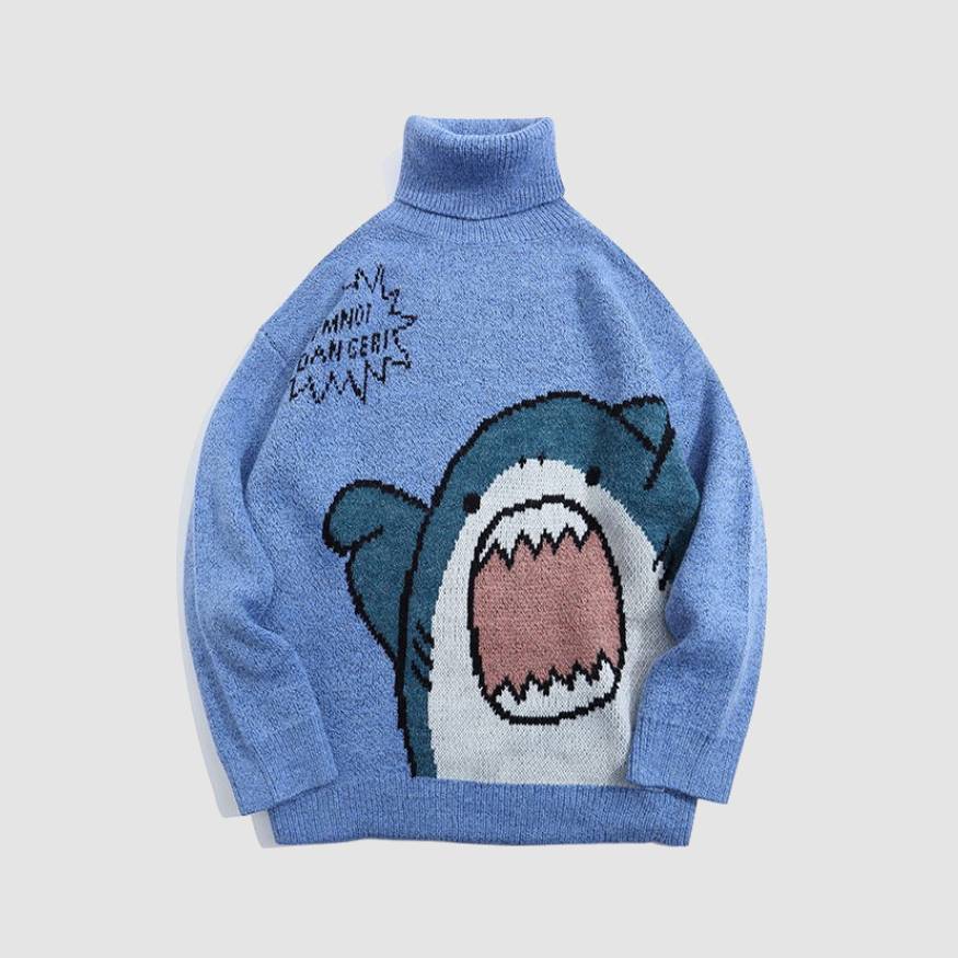 Cute Shark Pattern Turtleneck Knit Kazak